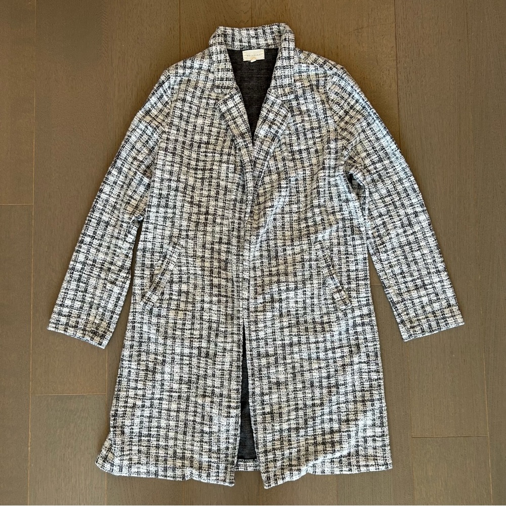 Melloday Black & White Plaid Long Duster Cardigan